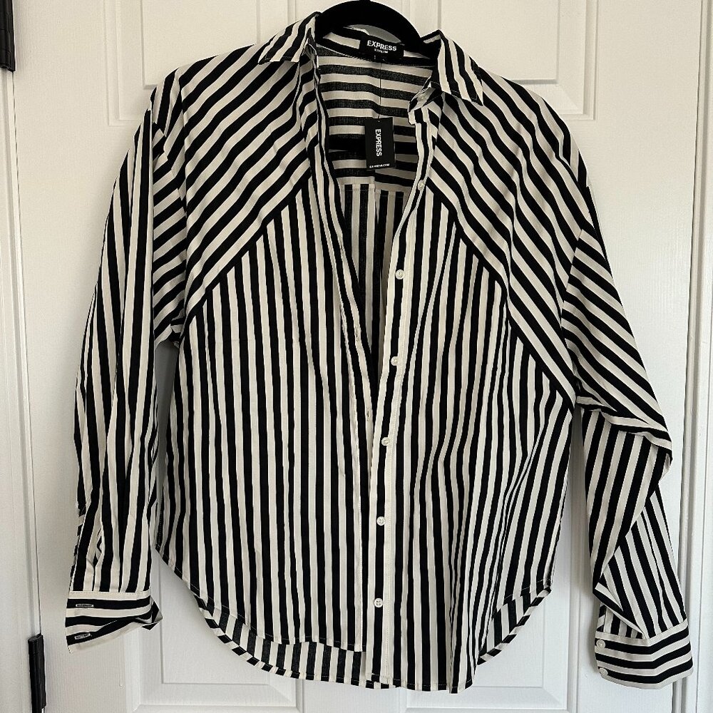 Cotton-Blend Striped Boyfriend Portofino Shirt - NWT